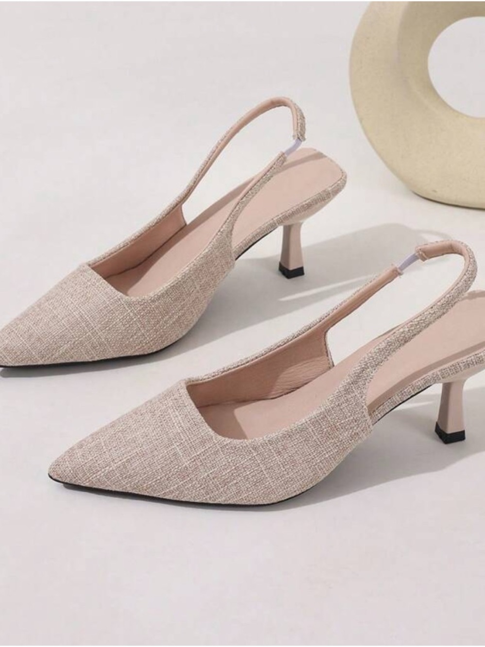 Elegant Pointed Slingback Heels in Light Beige